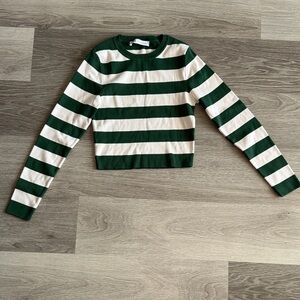 Zara Green and White Striped Crop Top